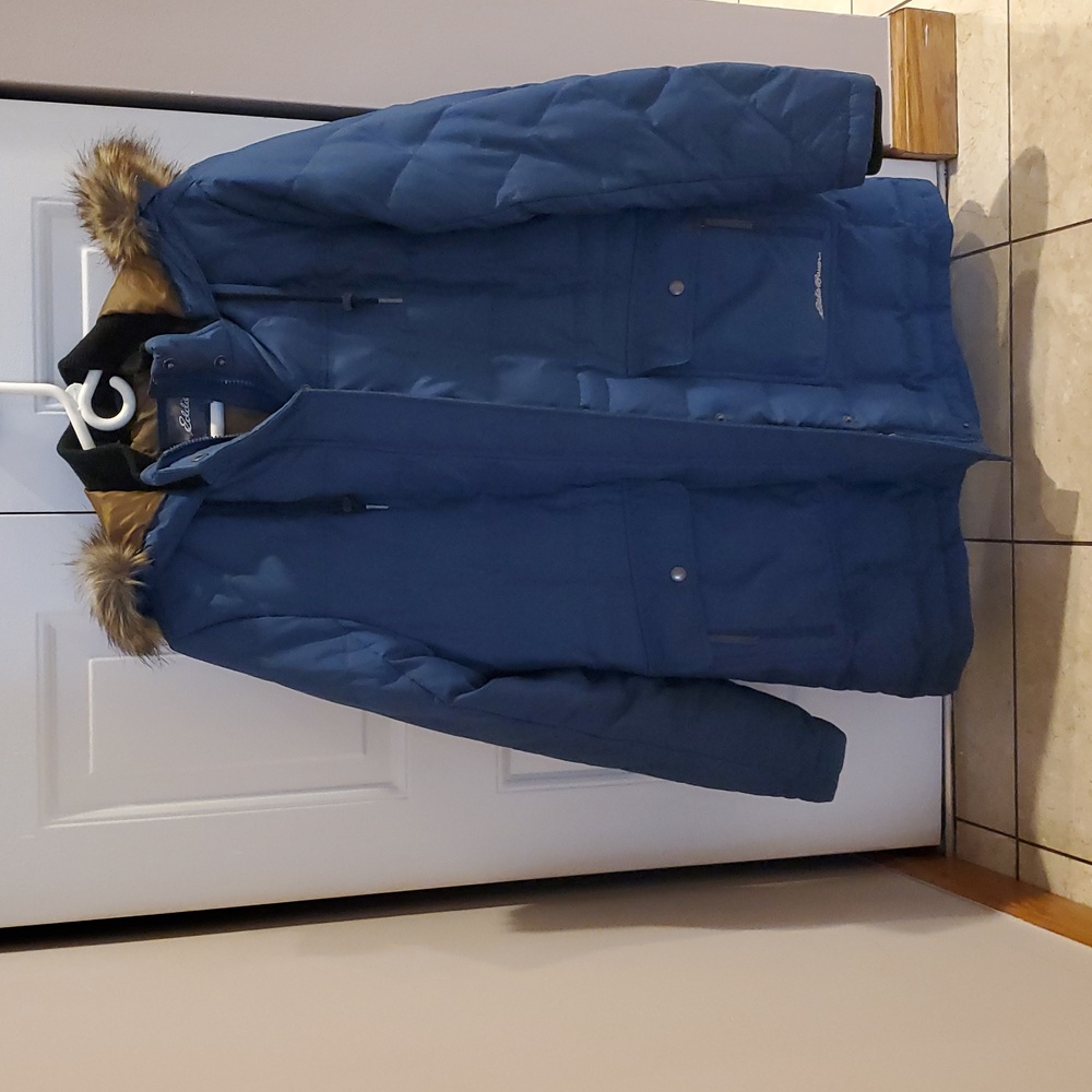 Eddie Bauer Down Large Quilted Valley Parka Faux Fur Hood